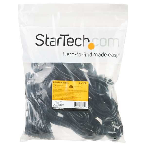 StarTech.com Paquete de 10 Cables de 3m de Alimentación de Computadora, NEMA 5-15P a C13, 10A 125V, 18AWG, Cable de Alimentación de Repuesto para Impresora, Computadora o Monitor, UL - Imagen 4