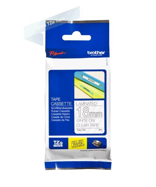 Brother TZE-145 cinta para impresora de etiquetas Blanco sobre transparente - Imagen 3