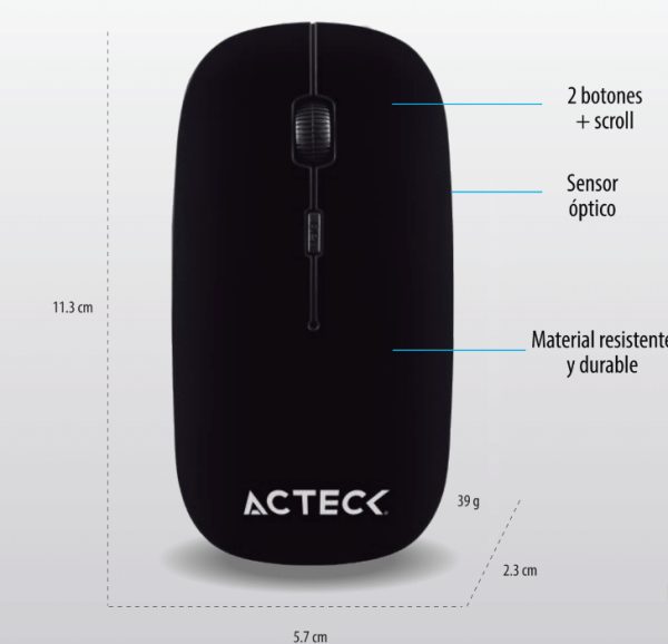 Acteck NTRY 200 ratón Oficina Ambidiestro RF inalámbrico Óptico 1200 DPI - Imagen 2