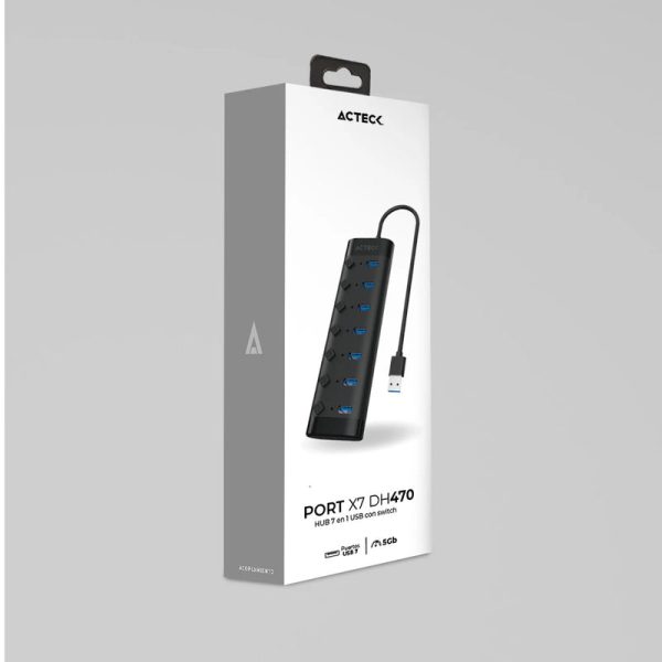 Acteck Port X7 DH470 USB 3.2 Gen 1 (3.1 Gen 1) Type-A 5000 Mbit/s Negro - Imagen 3