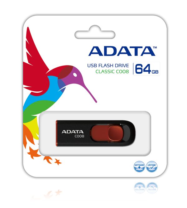 ADATA C008 64GB unidad flash USB USB tipo A 2.0 Negro, Rojo - Imagen 2