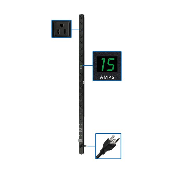Tripp Lite PDUMV15 PDU Monofásico de 1.4kW con Medidor Digital Local, Tomacorrientes de 120V (16 5-15R), 5-15P, Cable de 4.57 m [15 pies], 0U Vertical, 1.22 m [48"]