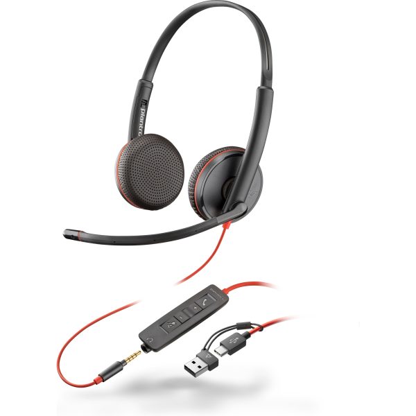 Poly Auriculares Blackwire 3225 estéreo USB-C + conector de 3,5 mm + adaptador USB-C/A (paquete) - Imagen 3
