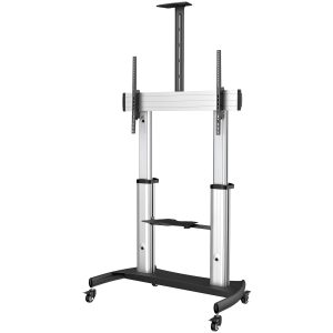 StarTech.com Soporte Móvil para TV - Carro de Alta Resistencia para TV Pantalla Plana de 60 a 100" (100kg) - Stand de Piso para TV con Altura Ajustable y Ruedas - Base Universal con Charolas para TV