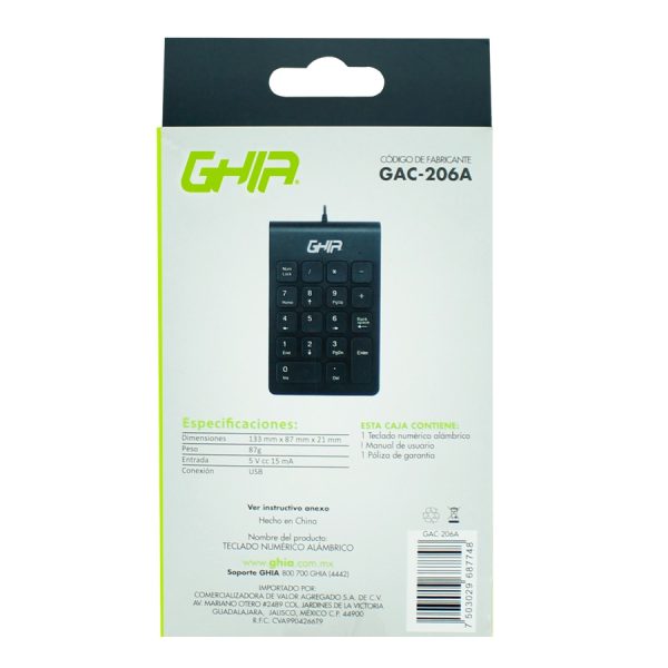 Ghia GAC-206A teclado numérico Universal USB Negro - Imagen 3