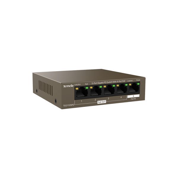 Tenda TEG1105PD dispositivo de redes Gigabit Ethernet (10/100/1000) Energía sobre Ethernet (PoE) Café - Imagen 2