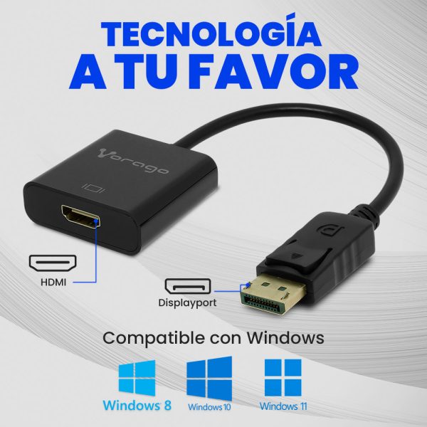 Vorago ADP-300 adaptador de cable de vídeo 0,2 m DisplayPort HDMI Negro - Imagen 4