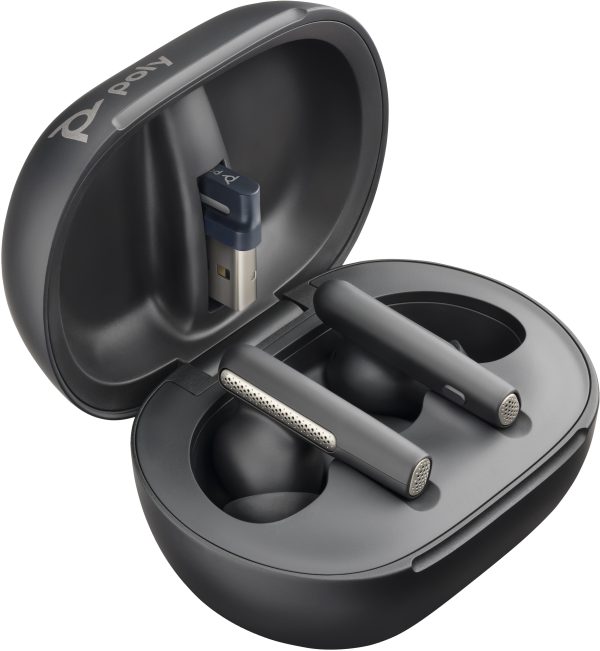 POLY Voyager Free 60+ Audífonos UC negro carbono + Adaptador USB-A BT700 + Estuche de carga con pantalla táctil - Imagen 2
