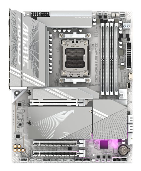 GIGABYTE X870 AORUS ELITE WIFI7 ICE Placa Base - Compatible con CPUs AMD Ryzen 9000, 16+2+2 fases VRM digital, hasta 8200MHz DDR5 (OC), 3xPCIe 5.0 + 1xPCIe 4.0, Wi-Fi 7, LAN 2.5GbE, USB 4 - Imagen 2