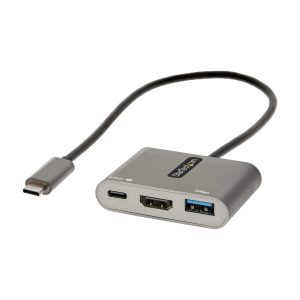 StarTech.com Adaptador Multipuertos USB C, USB Tipo C a HDMI, Video de 4K, PD de 100W, Pass Through, Hub Ladrón USB 3.0 1x USBC 1x USBA, Mini Docking Station USBC para Laptop