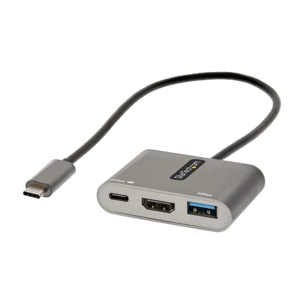 StarTech.com Adaptador Multipuertos USB C, USB Tipo C a HDMI, Video de 4K, PD de 100W, Pass Through, Hub Ladrón USB 3.0 1x USBC 1x USBA, Mini Docking Station USBC para Laptop