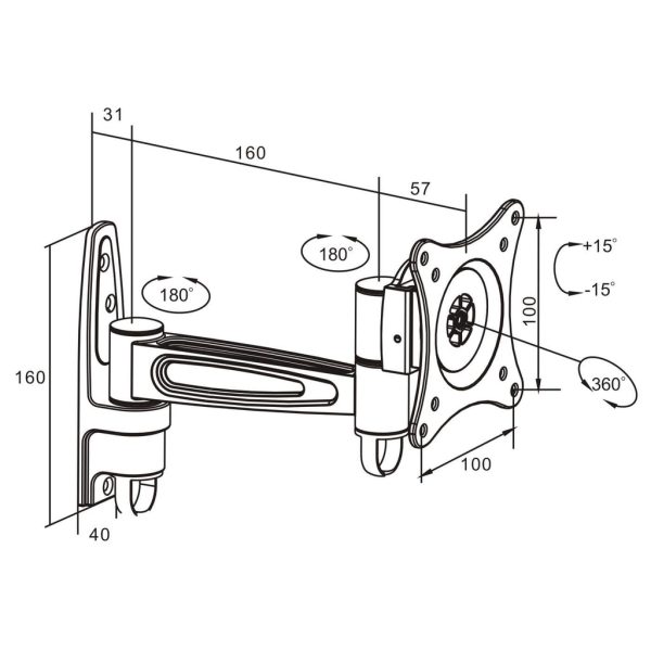 Manhattan Soporte para monitor, de pared, movimiento articulado, pantalla plana de 13" a 27" máximo 15 kg - Imagen 3
