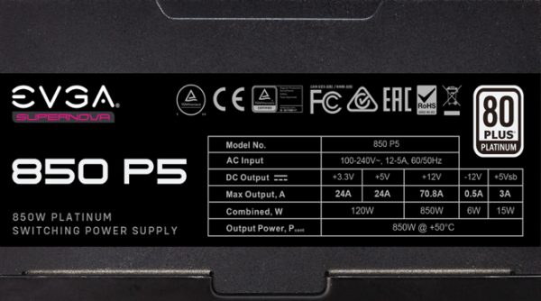 EVGA 850 P5 unidad de fuente de alimentación 850 W 24-pines ATX Negro - Imagen 4
