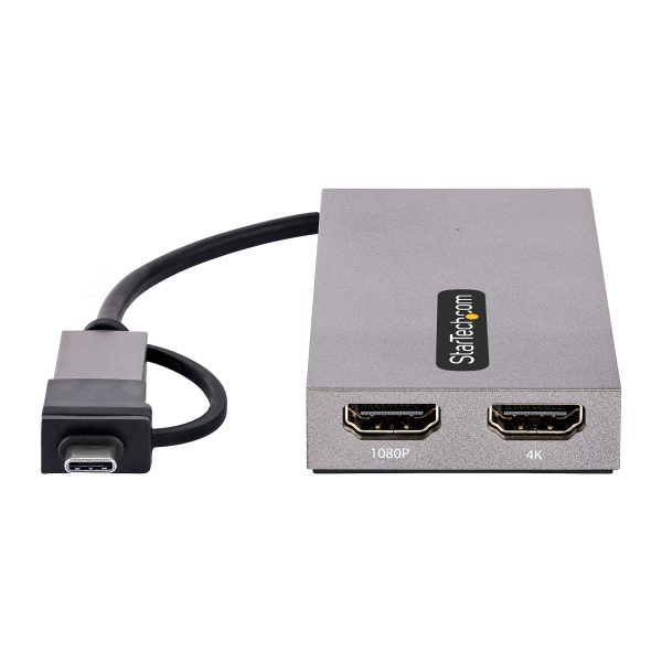 StarTech.com Adaptador de USB a HDMI Doble, USB A/C a 2 Pantallas HDMI (1x 4K30Hz, 1x 1080p), Dongle Integrado USB-A a C, Cable de 11cm, Adaptador USB 3.0 a HDMI, Windows y macOS - Imagen 3