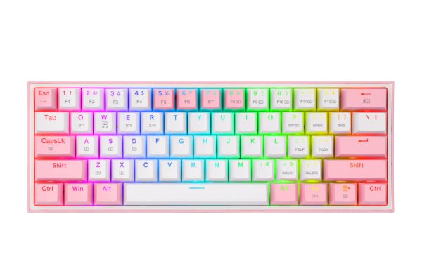 REDRAGON K616-RGB WP FIZZ PRO, Teclado Mecánico multiconexion Blanco y Rosa