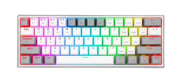REDRAGON K616-RGB WG FIZZ PRO WHITE/GREY, Teclado mecanico 60%, multi-conexión