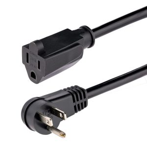 StarTech.com Cable 2m (6 pies) de Extensión de Alimentación, Ángulo Recto NEMA 5-15P a NEMA 5-15R, 13A 125V, 16AWG, Acodado, Cable Extensor Alargador de Corriente para Computadoras