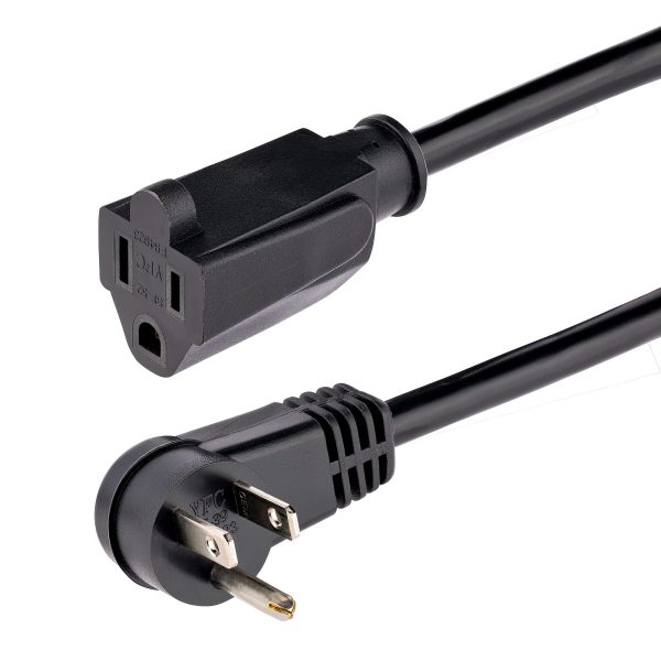 StarTech.com Cable 2m (6 pies) de Extensión de Alimentación, Ángulo Recto NEMA 5-15P a NEMA 5-15R, 13A 125V, 16AWG, Acodado, Cable Extensor Alargador de Corriente para Computadoras