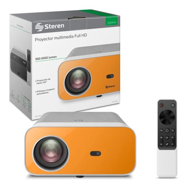 Steren PRO-4000 video proyector Proyector de alcance estándar 300 lúmenes ANSI 1080p (1920x1080) Gris, Naranja, Blanco - Imagen 2