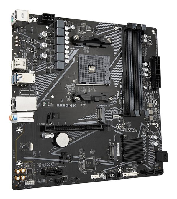 GIGABYTE B550M K Placa base - Procesadores AMD Ryzen 5000, hasta 4733 MHz DDR4, 1xPCIe 4.0 + 1xPCIe 3.0 M.2, LAN 1GbE, USB 3.2 Gen 1 - Imagen 3