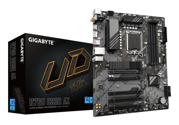 GIGABYTE B760 DS3H AX Placa Base - Compatible con procesadores Intel Core de 14ª generación, VRM digital de 8+2+1 fases, hasta 7600MHz DDR5 (OC), 2x PCIe 4.0 M.2, Wi-Fi 6E, LAN GbE, USB 3.2 Gen 2x2