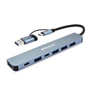 BRobotix 6005446 base para laptop o replicador de puertos Alámbrico USB 3.2 Gen 1 (3.1 Gen 1) Type-A + Type-C Negro, Gris