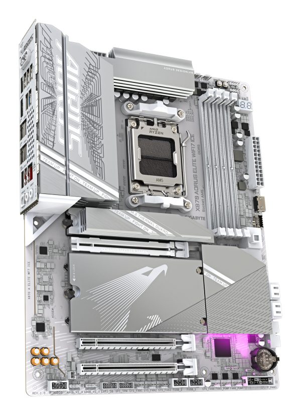 GIGABYTE X870 AORUS ELITE WIFI7 ICE Placa Base - Compatible con CPUs AMD Ryzen 9000, 16+2+2 fases VRM digital, hasta 8200MHz DDR5 (OC), 3xPCIe 5.0 + 1xPCIe 4.0, Wi-Fi 7, LAN 2.5GbE, USB 4 - Imagen 3