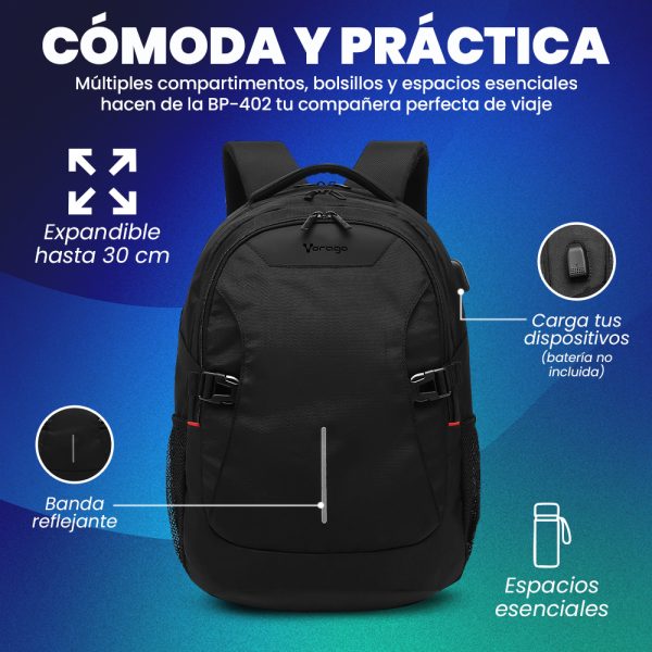 Vorago BP-402 mochila Mochila informal Negro - Imagen 2