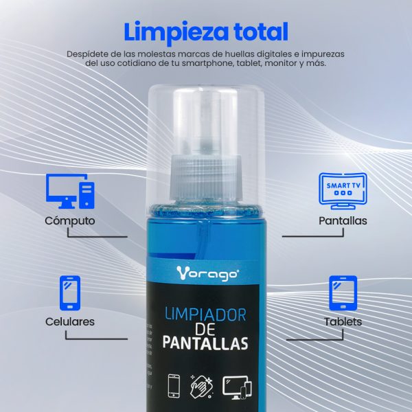 Vorago CLN-109 kit de limpieza para computadora LCD/LED/Plasma, LCD/TFT/Plasma, Lentes/Cristal, Teléfono móvil/smartphone, Portátil, PC, Pantallas / Plásticos, PC Tableta, Teléfono, Universal Paño seco y espray para limpieza de equipos 150 ml - Imagen 3