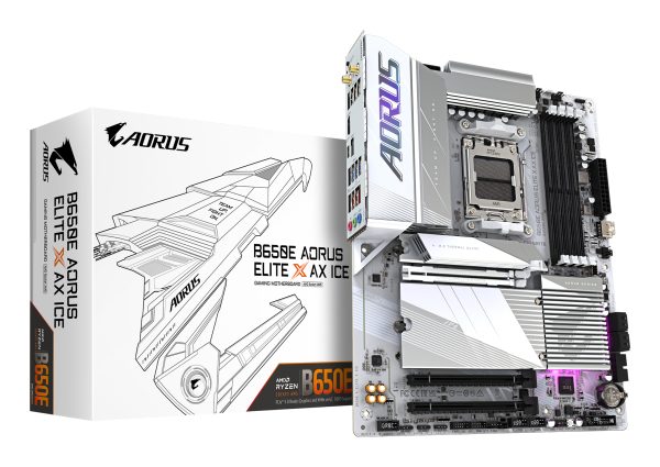 GIGABYTE B650E AORUS ELITE X AX ICE Placa base - AMD Ryzen serie 9000, VRM de 12+2+2 fases, hasta 8000 MHz DDR5 (OC), 1xPCIe 5.0 + 2xPCIe 4.0 M.2, LAN 2,5 GbE, WIFI 6E, USB 3.2 Gen 2
