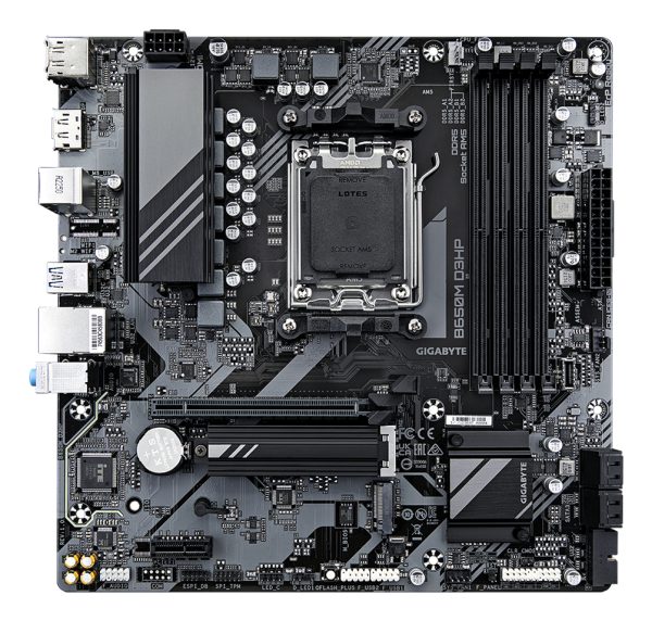 GIGABYTE B650M D3HP Placa base - AMD Ryzen serie 9000, VRM de 5+2+2 fases, hasta 7600 MHz DDR5 (OC), 2xPCIe 4.0 M.2, LAN 2,5 GbE, USB 3.2 Gen 1 - Imagen 3