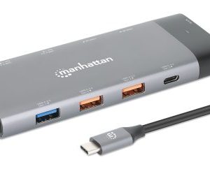 Manhattan 130714 base para laptop o replicador de puertos Alámbrico USB 3.2 Gen 2 (3.1 Gen 2) Type-C Gris