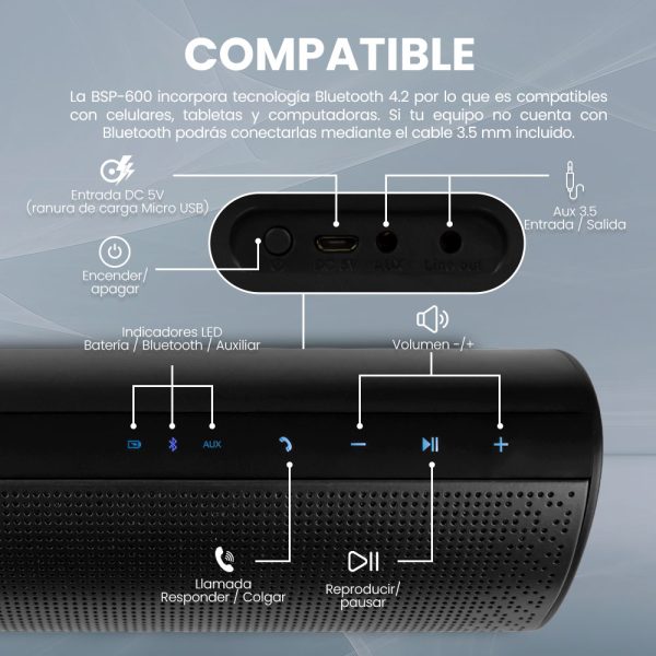 Vorago BSP-600 altavoz portátil o de fiesta Altavoz portátil estéreo Negro 10 W - Imagen 4
