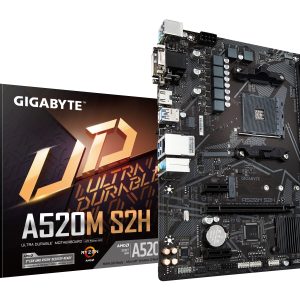 GIGABYTE Placa base A520M S2H - Soporta CPUs AMD Ryzen serie 5000 AM4, VRM digital puro de 4+3 fases, hasta 5100MHz DDR4 (OC), PCIe 3.0 x4 M.2, LAN GbE, USB 3.2 Gen 1