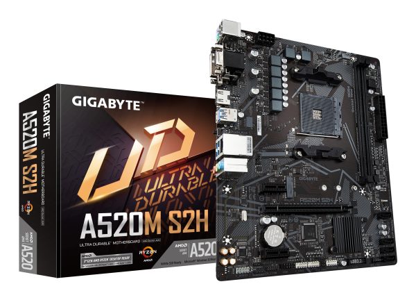GIGABYTE Placa base A520M S2H - Soporta CPUs AMD Ryzen serie 5000 AM4, VRM digital puro de 4+3 fases, hasta 5100MHz DDR4 (OC), PCIe 3.0 x4 M.2, LAN GbE, USB 3.2 Gen 1