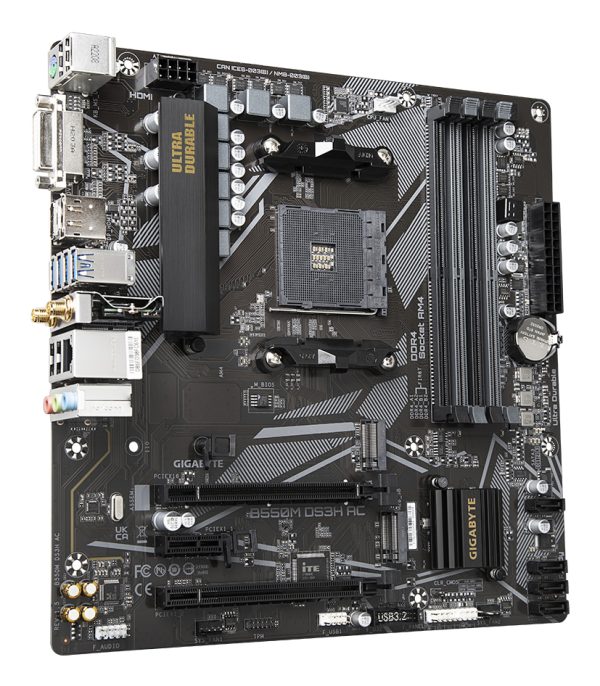 GIGABYTE B550M DS3H AC Placa base - Procesadores AMD Ryzen 5000, VRM de 5+3 fases, hasta 4733 MHz DDR4, 1xPCIe 4.0 + 1xPCIe 3.0 M.2, Wi-Fi 5, LAN 1GbE, USB 3.2 Gen 1 - Imagen 2