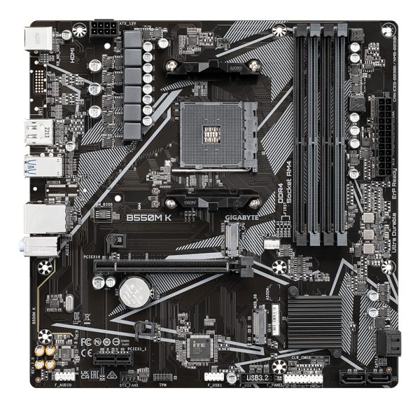 GIGABYTE B550M K Placa base - Procesadores AMD Ryzen 5000, hasta 4733 MHz DDR4, 1xPCIe 4.0 + 1xPCIe 3.0 M.2, LAN 1GbE, USB 3.2 Gen 1 - Imagen 2