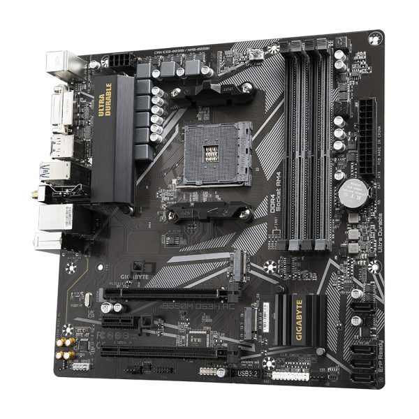 GIGABYTE B550M DS3H AC Placa base - Procesadores AMD Ryzen 5000, VRM de 5+3 fases, hasta 4733 MHz DDR4, 1xPCIe 4.0 + 1xPCIe 3.0 M.2, Wi-Fi 5, LAN 1GbE, USB 3.2 Gen 1 - Imagen 3