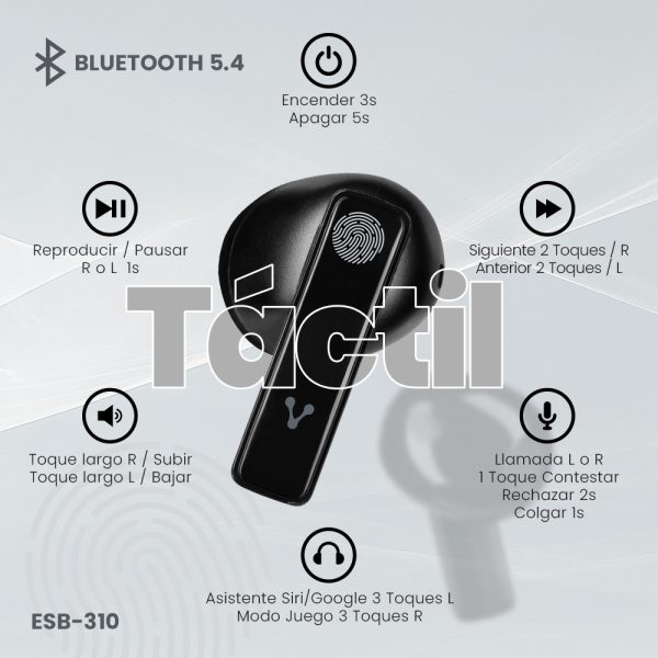 Vorago ESB-310-BK auricular y casco Auriculares True Wireless Stereo (TWS) Dentro de oído Llamadas/Música USB Tipo C Bluetooth Negro - Imagen 4