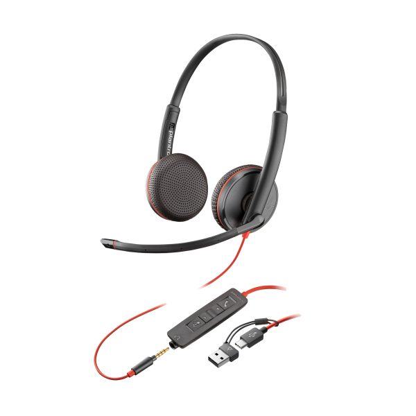 Poly Auriculares Blackwire 3225 estéreo USB-C + conector de 3,5 mm + adaptador USB-C/A (paquete) - Imagen 2