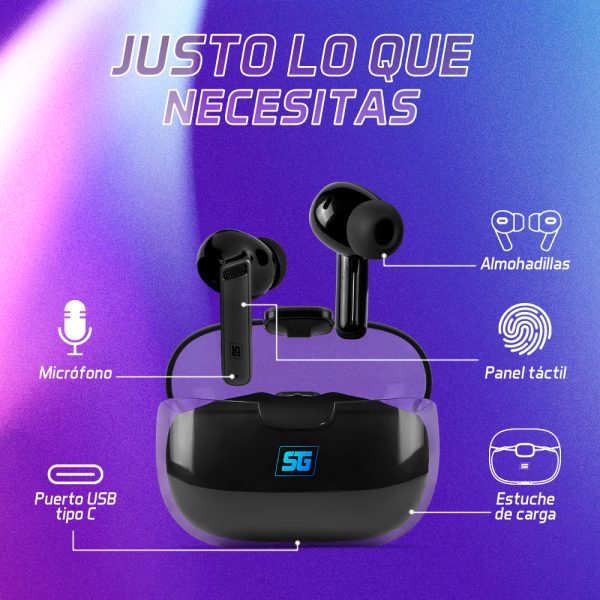 Vorago ESB-301-PRO auricular y casco Auriculares True Wireless Stereo (TWS) Dentro de oído Llamadas/Música/Deporte/Uso diario Bluetooth Base de carga Negro, Transparente - Imagen 4