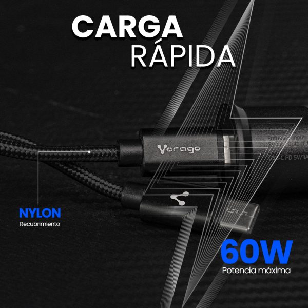 Vorago CAB-124-BK cable de transmisión Negro 1 m USB C - Imagen 4