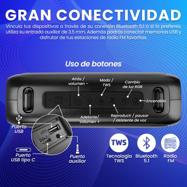 Vorago BSP-260 altavoz portátil o de fiesta Altavoz portátil estéreo Negro 16 W - Imagen 3
