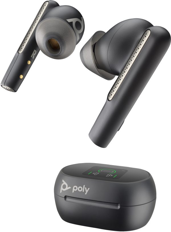 POLY Voyager Free 60+ Audífonos UC negro carbono + Adaptador USB-A BT700 + Estuche de carga con pantalla táctil