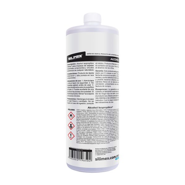 Silimex Alcohol Isopropílico Computadora portátil, PC Líquido para limpieza de equipos 1000 ml - Imagen 2