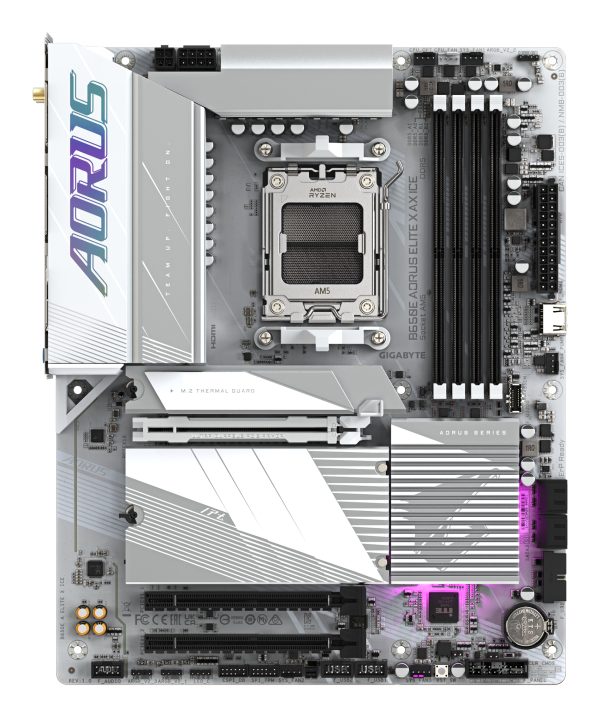 GIGABYTE B650E AORUS ELITE X AX ICE Placa base - AMD Ryzen serie 9000, VRM de 12+2+2 fases, hasta 8000 MHz DDR5 (OC), 1xPCIe 5.0 + 2xPCIe 4.0 M.2, LAN 2,5 GbE, WIFI 6E, USB 3.2 Gen 2 - Imagen 2