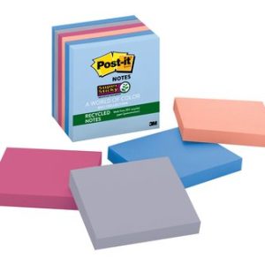 Post-It Recycled Super Sticky Notes, 3 in x 3 in, Bali Collection, 6 Pads/Pack nota autoadhesiva 65 hojas Autoadhesivo