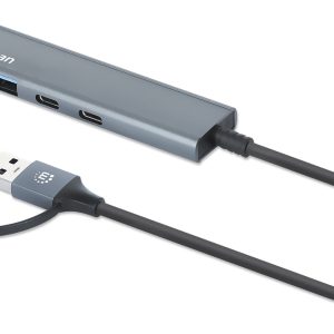 Manhattan 181075 hub de interfaz USB 3.2 Gen 1 (3.1 Gen 1) Type-A + Type-C 5000 Mbit/s Gris