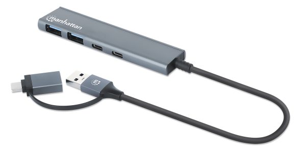 Manhattan 181075 hub de interfaz USB 3.2 Gen 1 (3.1 Gen 1) Type-A + Type-C 5000 Mbit/s Gris