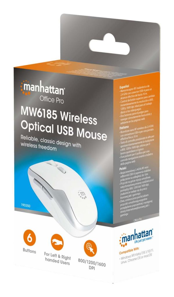 Manhattan 190350 ratón Universal mano derecha RF inalámbrico Óptico 1600 DPI - Imagen 2